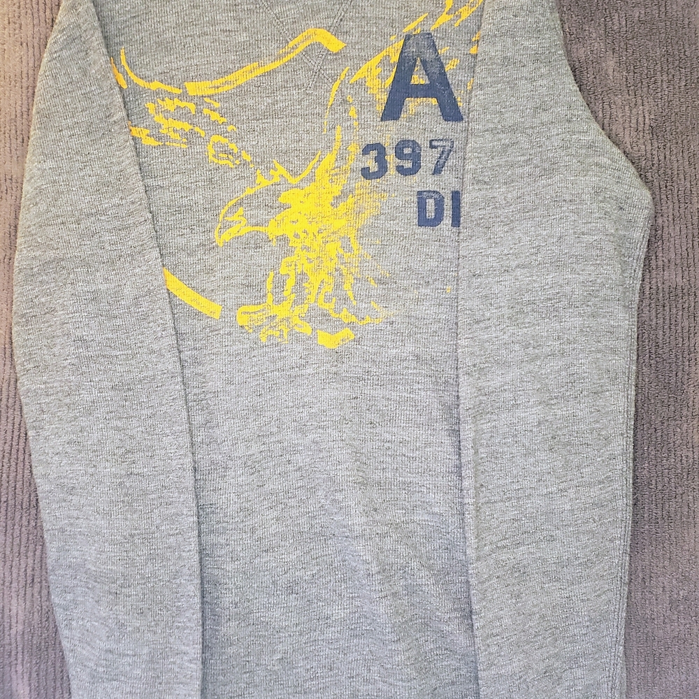 American Eagle Outfitters Gray Long Sleeve Tee with Yellow Graphic